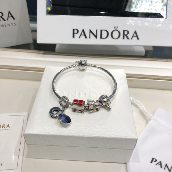 Pandora Bangle Sterling Silver Blue Red 20082706