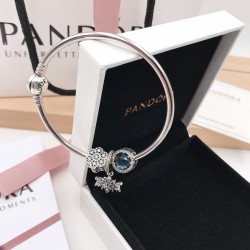 Pandora Blue Crystal Snowflake Bangle Sterling Silver