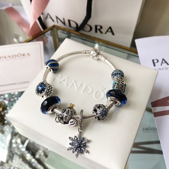 Pandora Blue Glass Bangle Sterling Silver