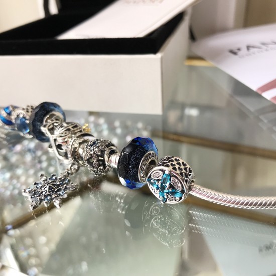 Pandora Blue Glass Bangle Sterling Silver