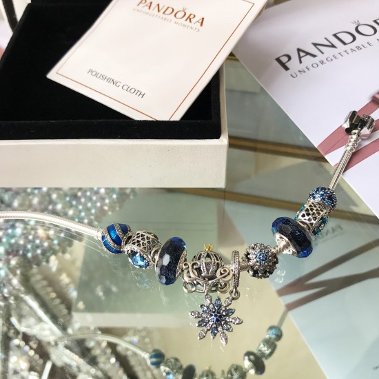 Pandora Blue Glass Bangle Sterling Silver