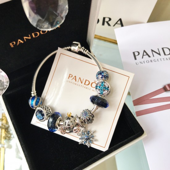 Pandora Blue Glass Bangle Sterling Silver