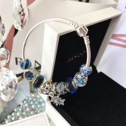 Pandora Blue Glass Bangle Sterling Silver