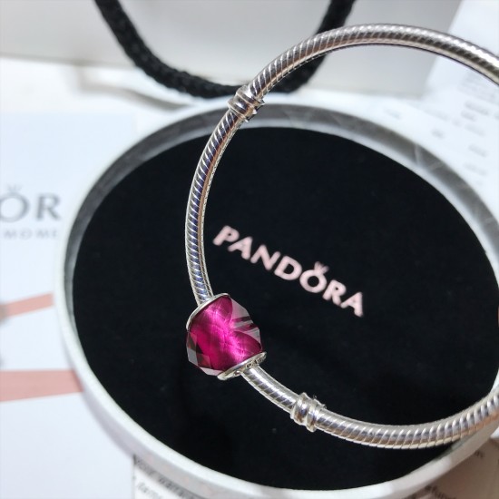 Pandora Fuchsia Glittering Heart Bangle Sterling Silver