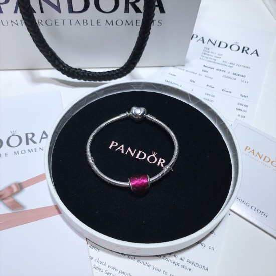 Pandora Fuchsia Glittering Heart Bangle Sterling Silver