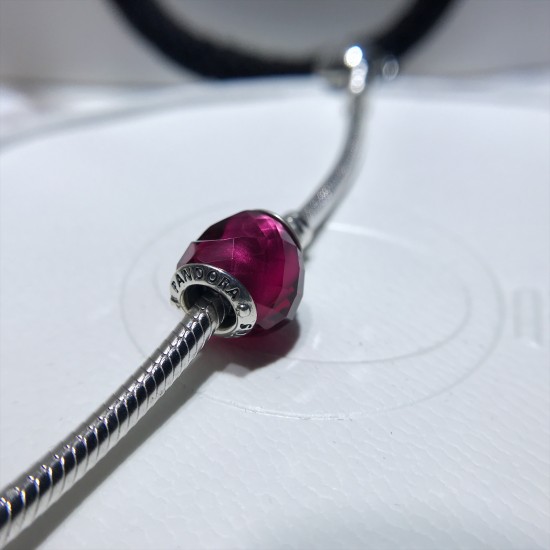 Pandora Fuchsia Glittering Heart Bangle Sterling Silver