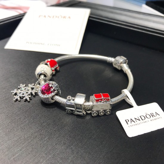 Pandora Red Snowflake Cat Eye Bangle Sterling Silver