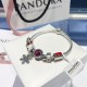 Pandora Red Snowflake Cat Eye Bangle Sterling Silver