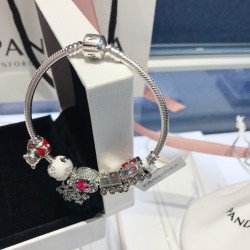 Pandora Red Snowflake Cat Eye Bangle Sterling Silver