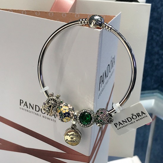 Pandora Sterling Silver Bangle Green Silver 20082762