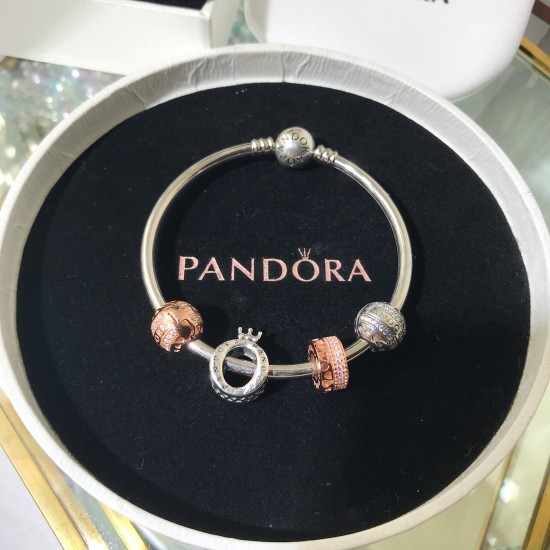 Pandora Sterling Silver Bangle Silver Pink 20082782