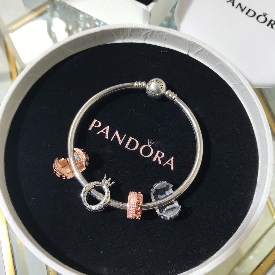 Pandora Sterling Silver Bangle Silver Pink 20082782