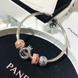 Pandora Sterling Silver Bangle Silver Pink 20082782