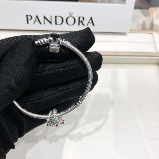 Pandora Sterling Silver Bangle Silver Red 20082751