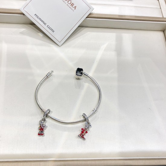 Pandora Sterling Silver Bangle Silver Red 20082751