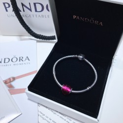 Pandora Fuchsia Glittering Heart Bangle Sterling Silver