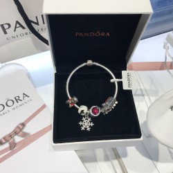 Pandora Red Snowflake Cat Eye Bangle Sterling Silver