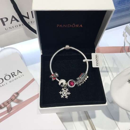 Pandora Red Snowflake Cat Eye Bangle Sterling Silver