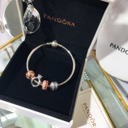 Pandora Sterling Silver Bangle Silver Pink 20082782