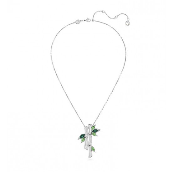 Swarovski Dellium Pendant 5645369 Rhodium Plated Bamboo Green Silver Necklace