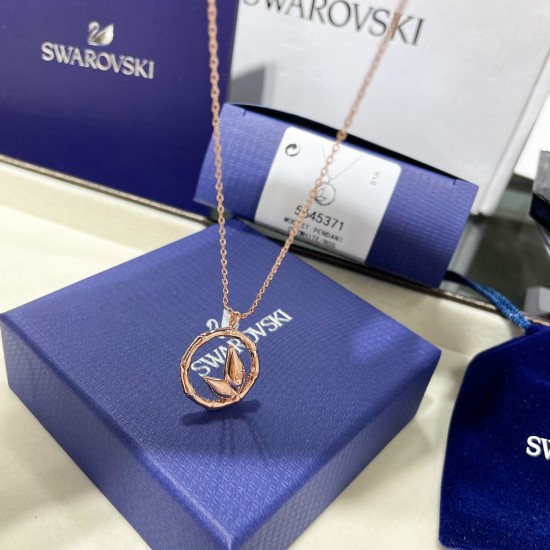 Swarovski Dellium Pendant 5645371 Round Shape Bamboo White Rose Gold Necklace