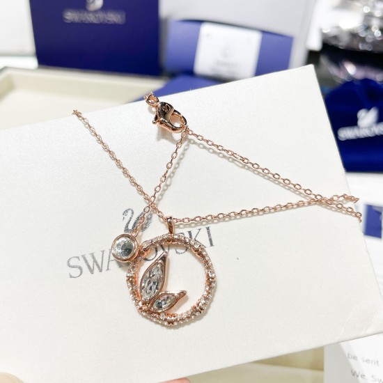 Swarovski Dellium Pendant 5645371 Round Shape Bamboo White Rose Gold Necklace