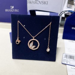 Swarovski Dellium Pendant 5645371 Round Shape Bamboo White Rose Gold Necklace