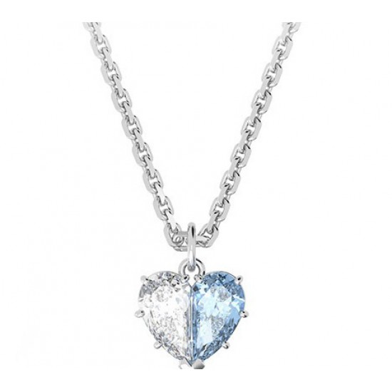 Swarovski Gema 520 Pendant 5653008 Heart Blue Rhodium Plated Necklace