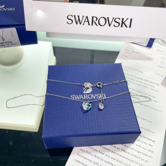 Swarovski Gema 520 Pendant 5653008 Heart Blue Rhodium Plated Necklace