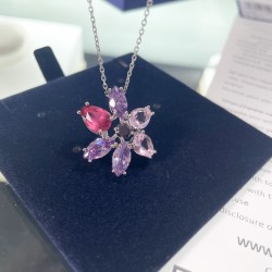 Swarovski Gema Pendant 5662493 Mixed Cuts Flower Pink Rhodium Plated Necklace