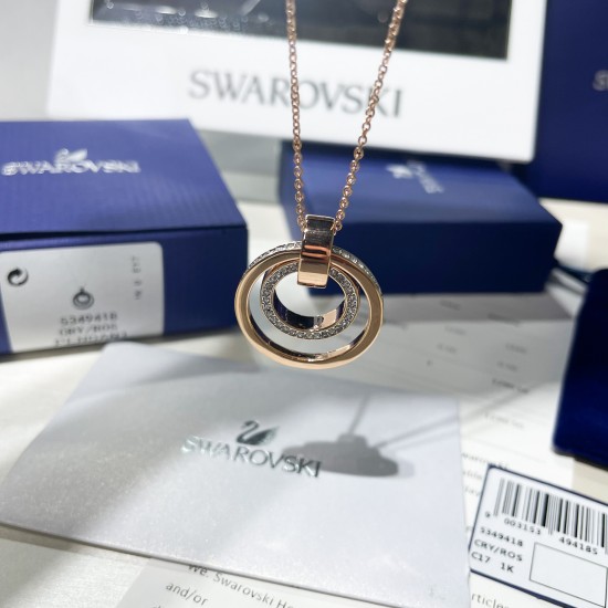 Swarovski Hollow Pendant 5349418 Round Shape White Rose Gold Necklace