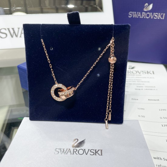 Swarovski Hollow Pendant Interlocking Loop 5636496 Rose Gold Necklace L75cm