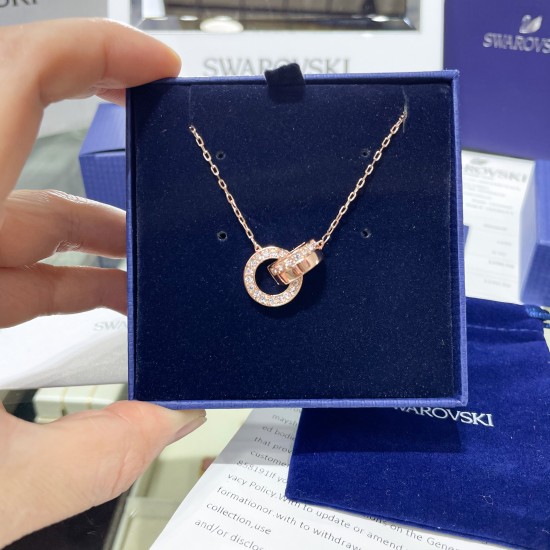 Swarovski Hollow Pendant Interlocking Loop 5636496 Rose Gold Necklace L75cm