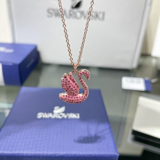 Swarovski Iconic Swan Pendant 5647552 Medium Pink Gold Necklace