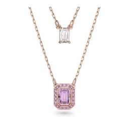 Swarovski Millenia Layered Pendant 5640558 Octagon Cut Purple Rose Gold Necklace