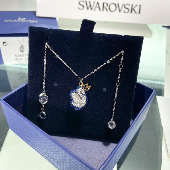 Swarovski Pop Swan Pendant 5649199 Swan Blue Gold Rhodium Plated Necklace