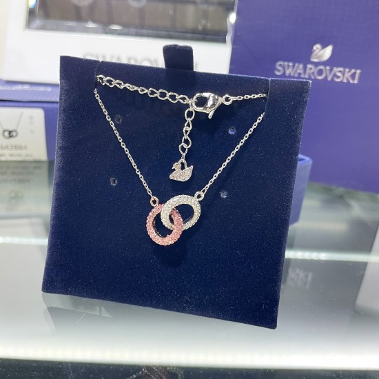 Swarovski Stone Pendant 5642884 Intertwined Circles Pink Rose Gold Necklace