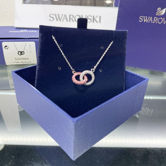 Swarovski Stone Pendant 5642884 Intertwined Circles Pink Rose Gold Necklace