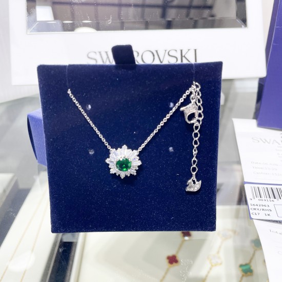 Swarovski Sunshine Pendant Mixed Cuts 5642963 Silver Green Necklace L35cm