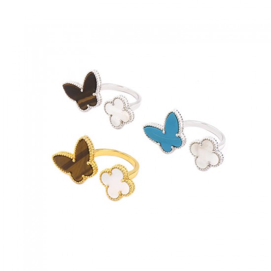 Van Cleef & Arpels Two Butterfly Of Gold Blue/Gold Silver VCA Rings 3 Colors