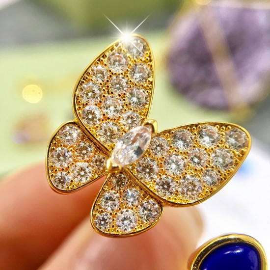 Van Cleef & Arpels Two Butterfly Of Gold Silver/Blue VCA Rings 2 Colors