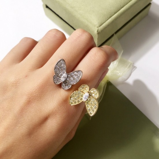 Van Cleef & Arpels Two Butterfly Of Gold/Silver/Green/Pink VCA Rings 4 Colors