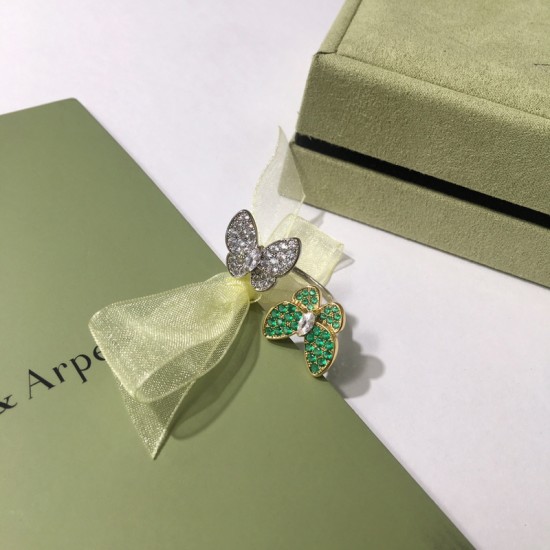 Van Cleef & Arpels Two Butterfly Of Gold/Silver/Green/Pink VCA Rings 4 Colors