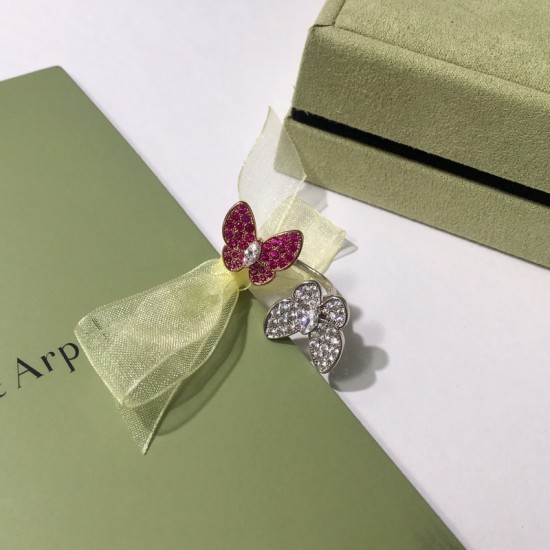 Van Cleef & Arpels Two Butterfly Of Gold/Silver/Green/Pink VCA Rings 4 Colors