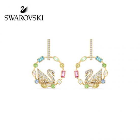 Swarovski Rainbow Swan Hoop Pierced Earrings 5549051 3.5x2.7CM